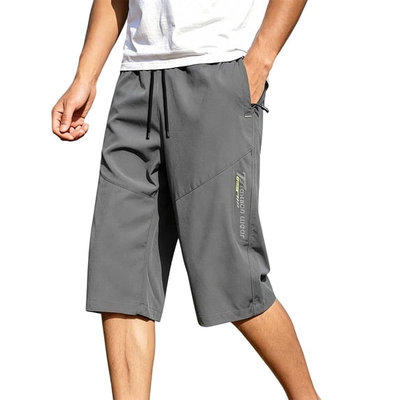 LEKWK Shorts for Men Quick Dry Loose Fit Bermuda Athletic Shorts with Pockets Drawstring Lightweight Mid Rise Workout Shorts Gym Running Hiking Outdoor Bottoms Gray L