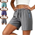 thumbnail image 1 of LEKWK Shorts for Women Athletic High Waisted Quick Dry Hiking Shorts Drawstring Lightweight Gym Shorts with Zipper Pockets Summer Outdoor Vacation Outfits, 1 of 6