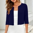 thumbnail image 1 of LEKWK Shrugs for Women Summer 3/4 Sleeve Open Front Cropped Cardigan for Dresses Crew Neck Lightweight Loose Fit Solid Tops Fashion Daily Outfits, 1 of 7
