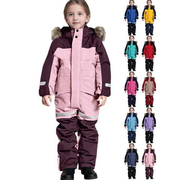 LEKWK Toddler Snowsuit Waterproof Girls Boys Onesies Jumpsuit Windproof Zip Up Thermal Teen Snow Suit Winter Ski Suit Coveralls Reflective Strip One-Piece Snowsuits Outerwear Snowboarding for Skiing