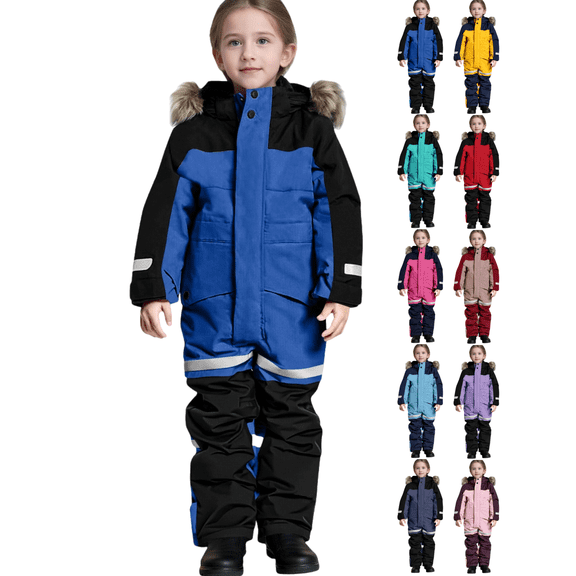 LEKWK Toddler Snowsuit Waterproof Girls Boys Onesies Jumpsuit Windproof Zip Up Thermal Teen Snow Suit Winter Ski Suit Coveralls Reflective Strip One-Piece Snowsuits Outerwear Snowboarding for Skiing
