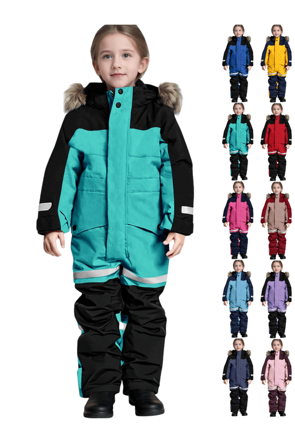 Toddler Snowsuit Waterproof Girls Boys Onesies Jumpsuit Windproof Zip Up Thermal Teen Snow Suit Winter Ski Suit Coveralls Reflective Strip One-Piece Snowsuits Outerwear Snowboarding for Skiing