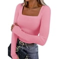 thumbnail image 1 of LEKWK Square Neck Tops for Women Long Sleeve Ribbed Knit Going out Tops Slim Fit Fitted Tops Low Cut Plain Club Date Night outfits, 1 of 8