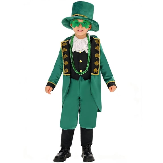 LEKWK St. Patrick's Day Leprechaun Set for Boys Jacket Pants Hat Accessories Shamrock Print Holiday Performance Outfit Suit