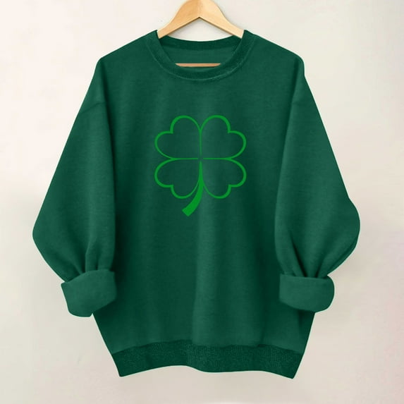 LEKWK St Patricks Day Shirt Women Comfy Pullover Long Sleeve Sweatshirts Trendy Holiday Tops Diamond Crystal Swirl Shamrock Outfits