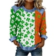 thumbnail image 1 of LEKWK St Patricks Day Shirt Women Horizontal Striped Clover Novelty Tops Raglan Sleeve Graphic Tees Waffle-Knit Holiday Clothing, 1 of 5