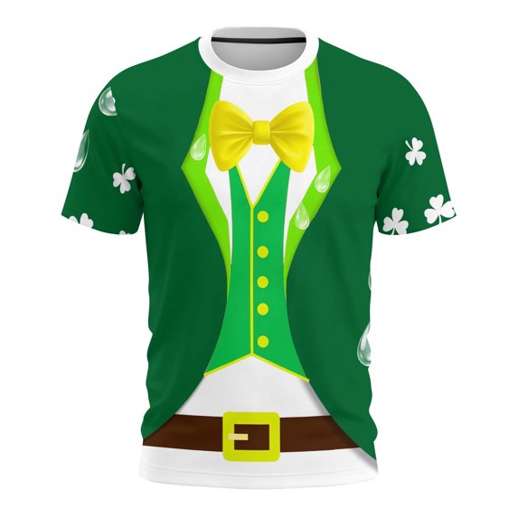 LEKWK St Patricks Day Shirt Women Leprechaun Suit Print Graphic Tees Short Sleeve Tops 3D Blazer Design Funny Costume
