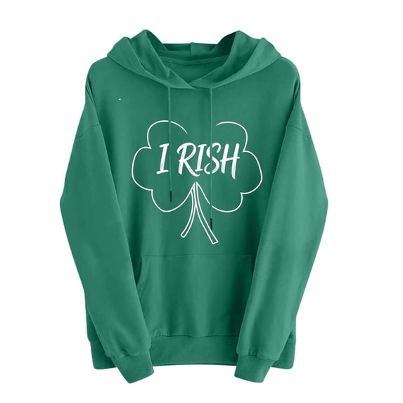LEKWK St Patricks Day Sweatshirt Women Distressed Shamrock Hoodie Drawstring Long Sleeve Tops Pullover Tops Casual Daily