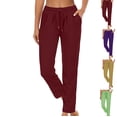 thumbnail image 1 of LEKWK Straight Leg Yoga Pants for Women Drawstring Yoga Pants with Pockets High Waist Loose Yoga Pants Stretchy Lounge Casual Athletic Work Trousers, 1 of 8