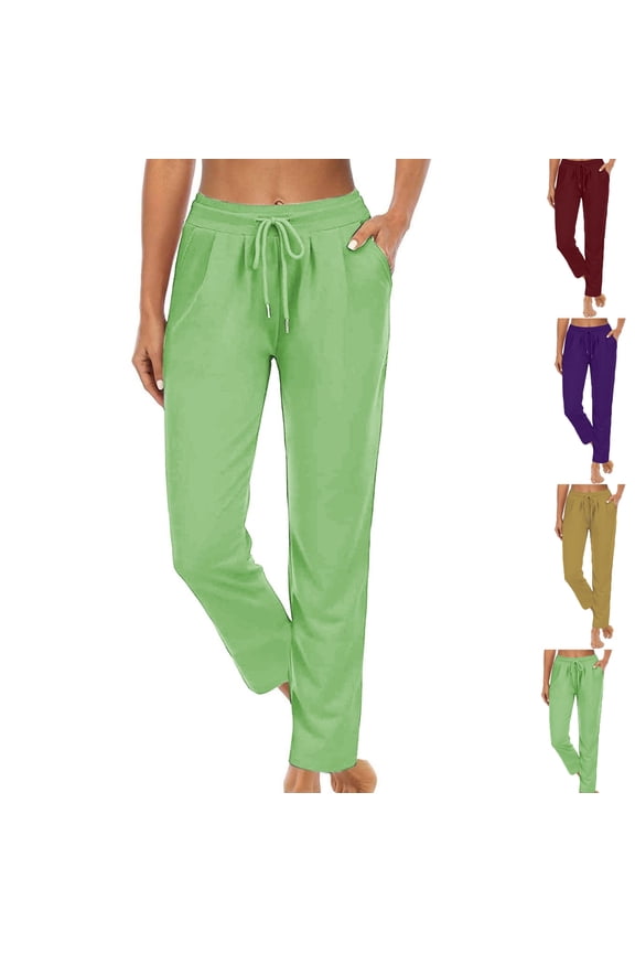 Straight Leg Yoga Pants for Women Drawstring Yoga Pants with Pockets High Waist Loose Yoga Pants Stretchy Lounge Casual Athletic Work Trousers