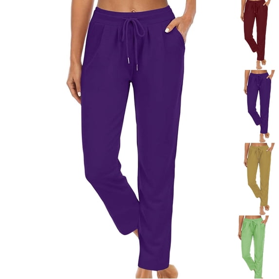 LEKWK Straight Leg Yoga Pants for Women Drawstring Yoga Pants with Pockets High Waist Loose Yoga Pants Stretchy Lounge Casual Athletic Work Trousers
