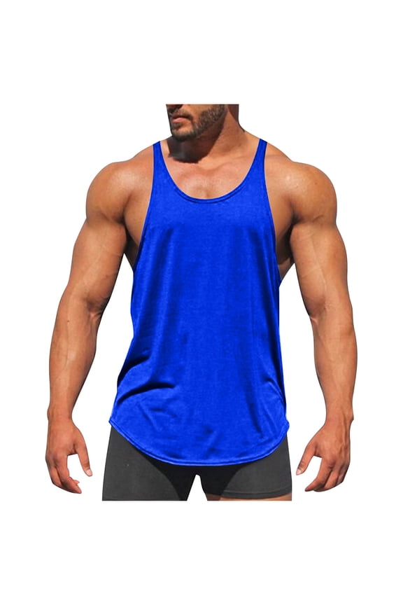 Stringer Tank Tops for Men Racerback Sleeveless Gym Tank Quick Dry Loose Fit Bodybuilding Workout Fitness Training Summer Tops Blue S