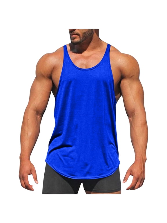 Stringer Tank Tops for Men Racerback Sleeveless Gym Tank Quick Dry Loose Fit Bodybuilding Workout Fitness Training Summer Tops Blue XXL
