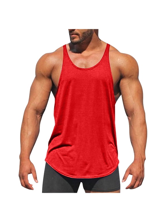 Stringer Tank Tops for Men Racerback Sleeveless Gym Tank Quick Dry Loose Fit Bodybuilding Workout Fitness Training Summer Tops Red L