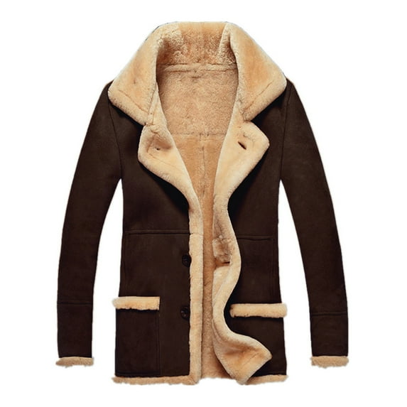 LEKWK Suede Jacket Men Western Sherpa Fleece Lined Winter Coats Button Down Vintage Cowboy Reversed Collar Outdoor Long Coat Zip Up Casual Motorcycle Jackets