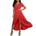 thumbnail image 1 of LEKWK Summer Dresses for Women 2025 V Neck Short Sleeve Wrap Dress High Low Hem Ruffle Flowy Midi Dress Casual Beach Sundress Wedding Guest Party outfits, 1 of 6