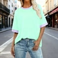 thumbnail image 1 of LEKWK Summer Tops for Women Regular Fit Crew Neck Short Sleeve Tops Regular Fit Pastel Color Block Basic Tees Ringer Style Contrast Beach Vacation Outfits, 1 of 4