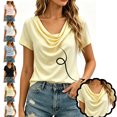 thumbnail image 1 of LEKWK Summer Tops for Women Cowl Neck Short Sleeve Dressy Shirts Lightweight Loose Fit Solid Soft T-Shirt Fashion Casual Vacation Travel Outfits, 1 of 4