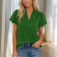 thumbnail image 1 of LEKWK Summer Tops for Women Split V-Neck Flutter Sleeve Dressy Tops Ruffle Detail Short Sleeve Tops Chiffon Feel Flowy Work Date Night outfits, 1 of 7