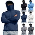 thumbnail image 1 of LEKWK Sun Protection Tops for Men Long Sleeve Hooded Face Cover Sun Shirt Quick Dry Lightweight Breathable UPF Protection Thumb Hole Outdoor Hiking Wear Navy M, 1 of 6