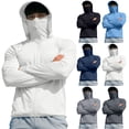 thumbnail image 1 of LEKWK Sun Protection Tops for Men Long Sleeve Hooded Face Cover Sun Shirt Quick Dry Lightweight Breathable UPF Protection Thumb Hole Outdoor Hiking Wear White L, 1 of 6