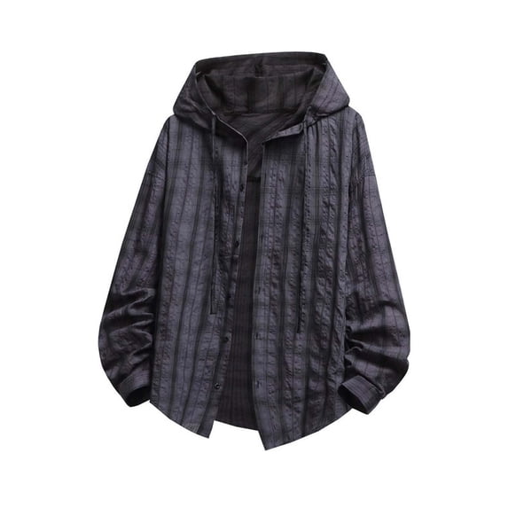 LEKWK Sun Shirts for Men with Hood UPF 50+ Long Sleeve Button Down Plaid Shirts Lightweight Loose Fit Quick Dry Tops Summer Fishing Hiking Outdoor Outfits