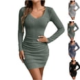 thumbnail image 1 of LEKWK Sweater Dress for Women Knit Long Sleeve V Neck Bodycon Dress Mini Dress Warm Ribbed Knit Dress Slim Fit Spring Dresses Club Night out Wear, 1 of 6