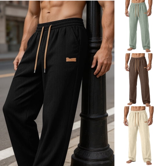 LEKWK Sweatpants for Men Big And Tall Stretchy Loose Fit Wide Leg Pants with Pockets Elastic Waist Drawstring Athletic Bottoms for Workout Hiking Casual