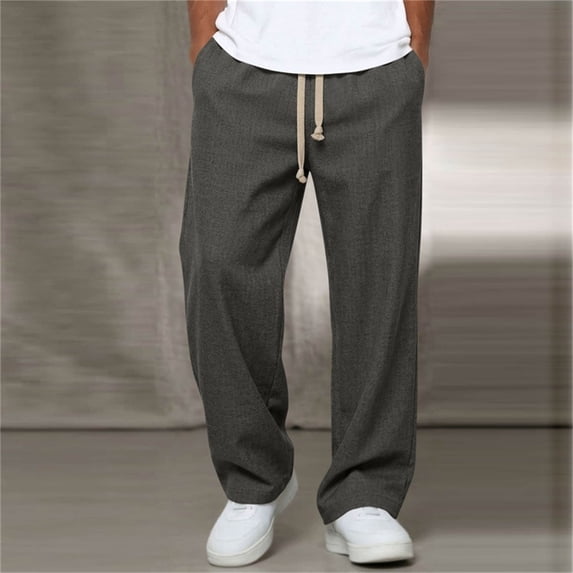 LEKWK Sweatpants for Men Open Bottom Elastic Waist Casual Athletic Bottoms Drawstring Loose Fit Wide Leg Pants with Pockets Workout Gym Lounge Outfits