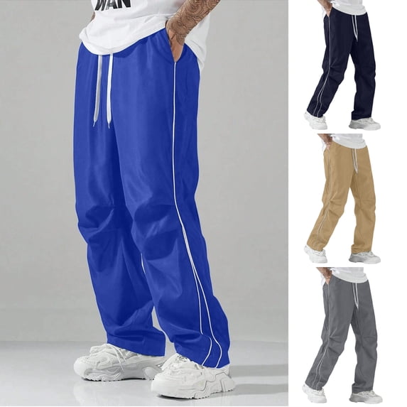 LEKWK Sweatpants for Men Open Bottom Loose Fit Casual Athletic Pants Lightweight Drawstring High Waist Wide Leg Pants Summer Fashion Workout Daily Wear