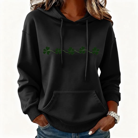 LEKWK Sweatshirts for Women Green Glitter Wine Glass Hat Long Sleeve Hoodie St Patricks Day Shirt Irish Drinking Party Graphic Pullover