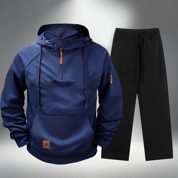 LEKWK Sweatsuits for Men Athletic Tracksuit 2 Piece Activewear Quarter Zip Hoodie and Sweatpants Matching Sets for Gym Running Fall Workout