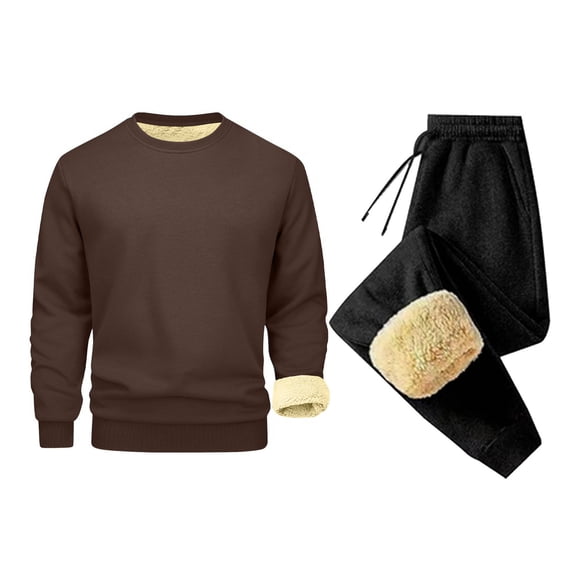 LEKWK Sweatsuits for Men Heavyweight Sherpa Lined Crewneck Sweatshirt and Fleece Jogger Sweatpants Warm Winter Thick Tracksuits 2 Piece Outfits