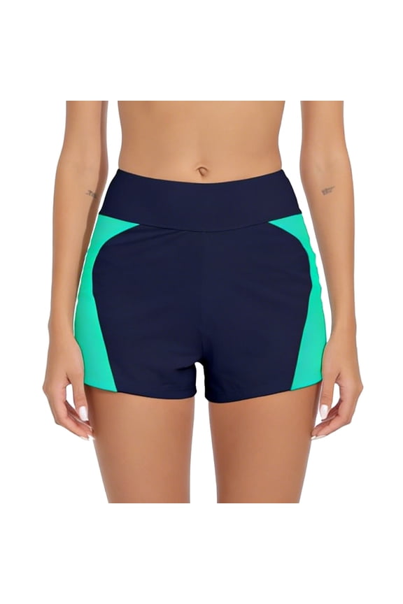 Swim Shorts Women Athletic Color Block Board Shorts High Waisted Tight Fit Boyleg Bottoms Modest Beachwear Swimming Summer Resort Vacation