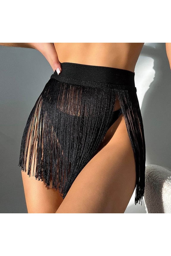 Swim Skirts for Women Tassel Fringe Bikini Bottom Cover Up High Waisted Bathing Suit Tummy Control Summer Beach Pool Party Festival Outfits
