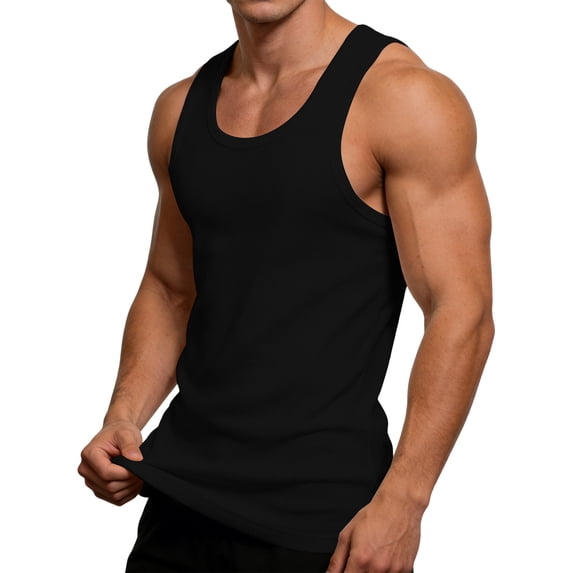 LEKWK Tank Tops Men Muscle Lightweight Crew Neck Ribbed Gym Shirt Sleeveless Slim Fit Knitted Workout Tops Summer Fashion Undershirts