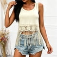 thumbnail image 1 of LEKWK Tank Tops for Women Trendy Hollow Out Tassel Hem Boho Tops Sleeveless Crew Neck Flowy Summer Shirts Fashion Beach Vacation Holiday Clothes, 1 of 8
