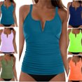 thumbnail image 1 of LEKWK Tankini Swimsuits for Women 2 Piece Split V Neck Ruched Top Tummy Control Bottoms Slimming Bathing Suits Summer Beach Pool Holiday Swimwear, 1 of 8