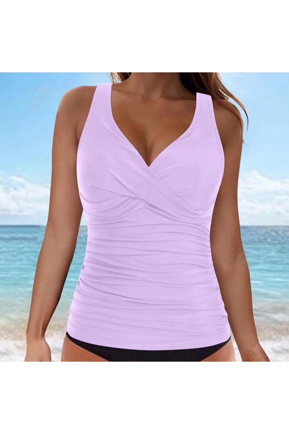 Tankini Swimsuits for Women 2 Piece Wrap Front V Neck Ruched Top Tummy Control Bottoms Modest Bathing Suits Summer Beach Pool Party Outfits