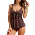 thumbnail image 1 of LEKWK Tankini Swimsuits for Women Flowy Flyaway Top Tie Front Two Piece Bathing Suit Tummy Control Modest Loose Fit Summer Beach Holiday Swimwear, 1 of 5