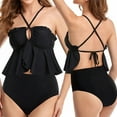 thumbnail image 1 of LEKWK Tankini Swimsuits for Women Tummy Control with Ruffle Trim High-Waisted Bottom Cross Back Haltered Top for Holiday Pool Party Beach Club Wear, 1 of 8