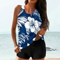 thumbnail image 1 of LEKWK Tankini Swimsuits for Women Two Piece Pleated Neck Flowy Top Tropical Print Shorts Bathing Suits Modest Summer Beach Pool Party Holiday Wear, 1 of 6