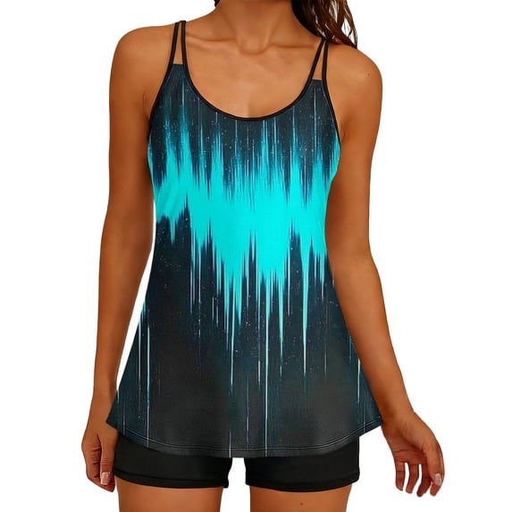 LEKWK Tankini Swimsuits for Women with Shorts 2 Piece Floral Print Racerback Top Tummy Control Boyshorts Sporty Summer Beach Water Sports Swimwear