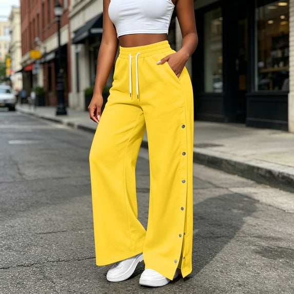 LEKWK Tear Away Sweatpants Women Baggy High Waisted Wide Leg Pants Drawstring Casual Trousers Surgery Breakaway Access Adaptive Lounge Fall Outfits