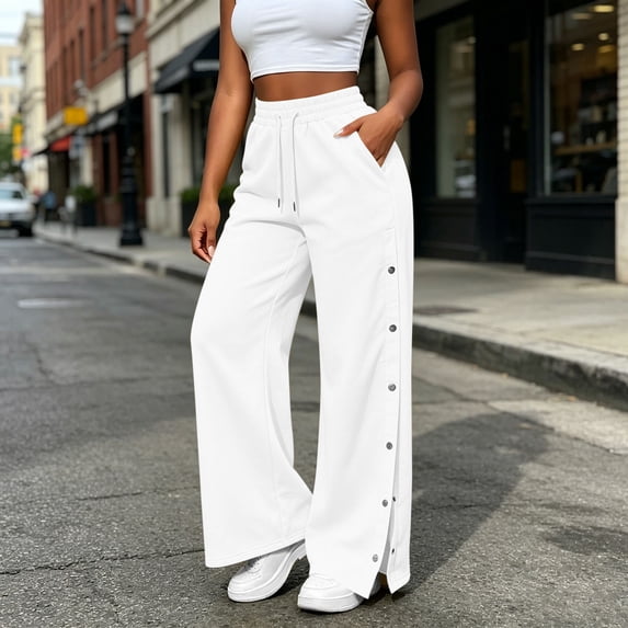 LEKWK Tear Away Sweatpants Women Baggy High Waisted Wide Leg Pants Drawstring Casual Trousers Surgery Breakaway Access Adaptive Lounge Fall Outfits