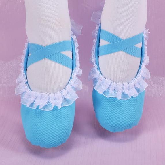 LEKWK Toddler Girls Ballet Shoes Ruffled Lace Trim Cross Elastic Strap Dance Shoes Cute Soft Flat Ballet Slippers Training Gymnastics Performance Footwear 2-12Y