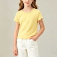 thumbnail image 1 of LEKWK Toddler Girls Ribbed T Shirt Short Sleeve Lettuce Trim Solid Basic Tees Lightweight Knit Casual Summer Tops Holiday Vacation Resort Wear 1-12Y, 1 of 5