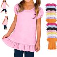 thumbnail image 1 of LEKWK Toddler Girls Short Sleeve Tunic Dress Puff Sleeve Ruffle Hem Longline T-Shirt Soft Cotton Daily Playwear Homewear Outfits, 1 of 8