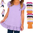 thumbnail image 1 of LEKWK Toddler Girls Short Sleeve Tunic Dress Puff Sleeve Ruffle Hem Longline T-Shirt Soft Cotton Daily Playwear Homewear Outfits, 1 of 8