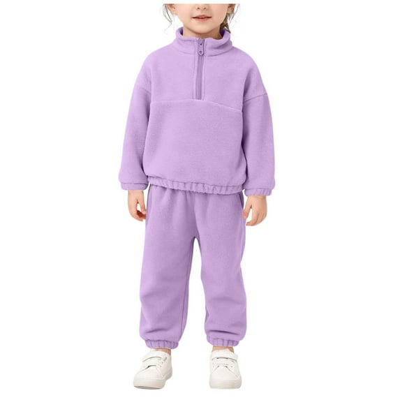 LEKWK Toddler Little Kid 2-Piece Sweatsuit Quarter Zip Fleece Pullover Elastic Waist Joggers Warm Soft Sherpa Tracksuit Winter Active Playwear Set